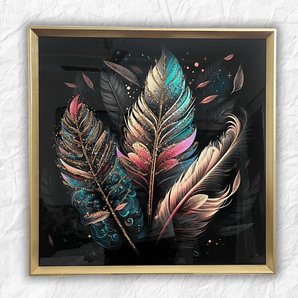 Abstract 3 Feathers Canvas Wall Art with 3D Crystals - getTohfa.