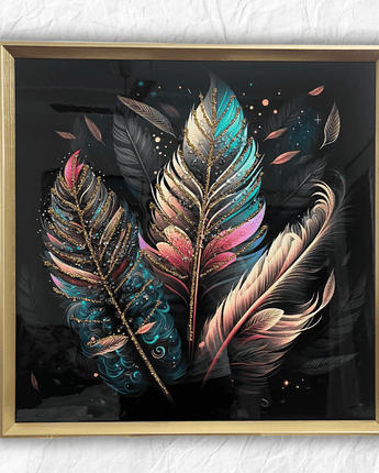 Abstract 3 Feathers Canvas Wall Art with 3D Crystals - getTohfa.