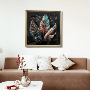 Abstract 3 Feathers Canvas Wall Art with 3D Crystals - getTohfa.