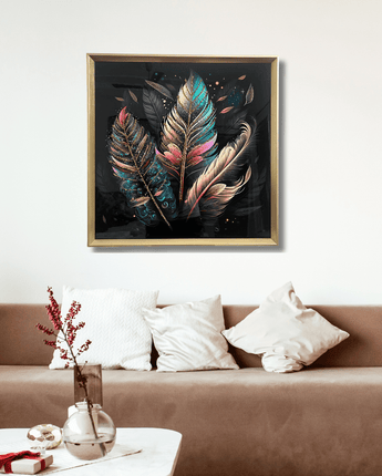 Abstract 3 Feathers Canvas Wall Art with 3D Crystals - getTohfa.