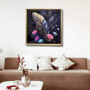 Luxe Floral Feather Canvas Art with 3D Crystal Accents - getTohfa.