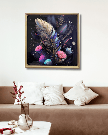 Luxe Floral Feather Canvas Art with 3D Crystal Accents - getTohfa.