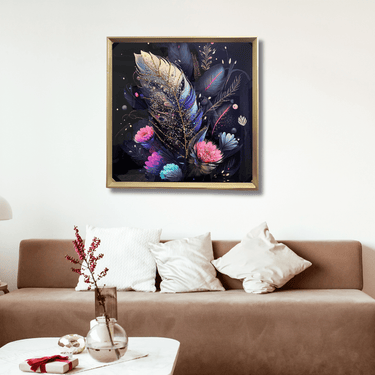 Luxe Floral Feather Canvas Art with 3D Crystal Accents - getTohfa.
