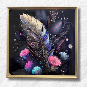 Luxe Floral Feather Canvas Art with 3D Crystal Accents - getTohfa.