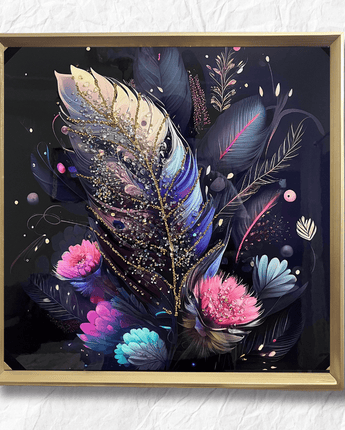 Luxe Floral Feather Canvas Art with 3D Crystal Accents - getTohfa.