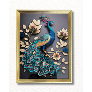 Majestic Peacock – 3D Crystal Art Print with Gold Frame - getTohfa.