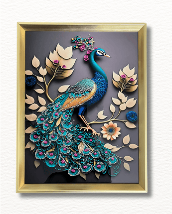 Majestic Peacock – 3D Crystal Art Print with Gold Frame - getTohfa.