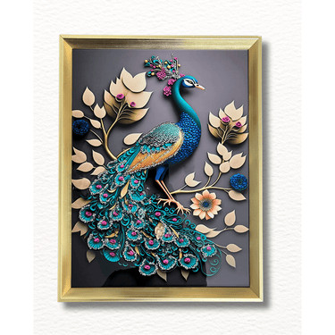 Majestic Peacock – 3D Crystal Art Print with Gold Frame - getTohfa.