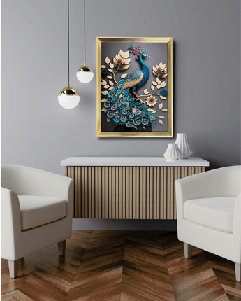 Majestic Peacock – 3D Crystal Art Print with Gold Frame - getTohfa.