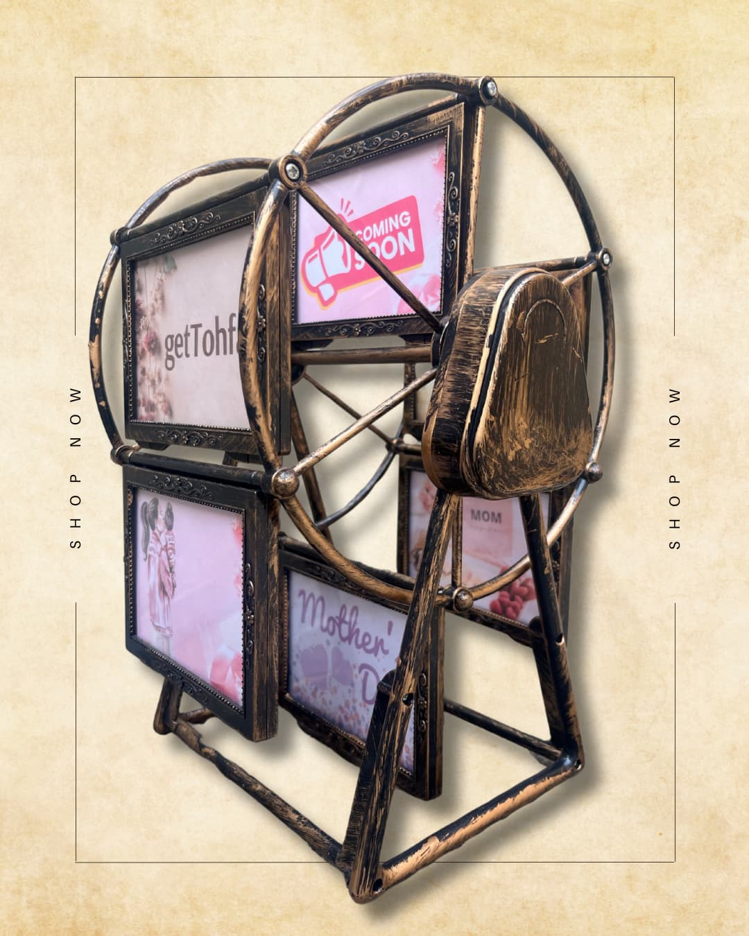 Revolving Ferris Wheel Photo Frame – 6 Slot Vintage Tabletop Picture Holder | Perfect Gift for Mother’s Day & Home Decor - getTohfa.