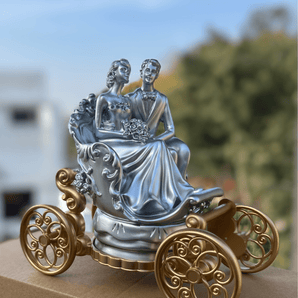 Silver Wedding Couple Figurine with Carriage - getTohfa.