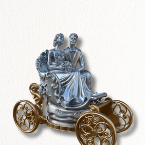 Silver Wedding Couple Figurine with Carriage - getTohfa.
