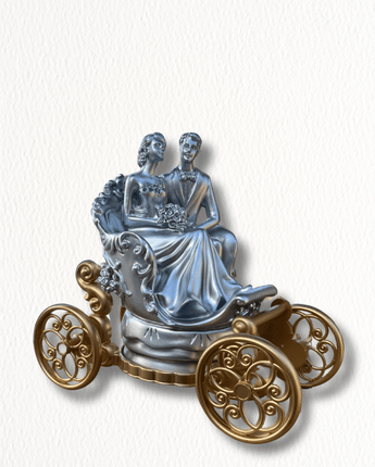 Silver Wedding Couple Figurine with Carriage - getTohfa.